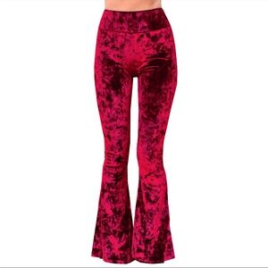 Red crushed velvet bell bottoms